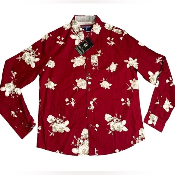 2/$30 Eighth Avenue 100% Cotton Lightweight Red Floral Button Shirt Down Unisex - Picture 1 of 16